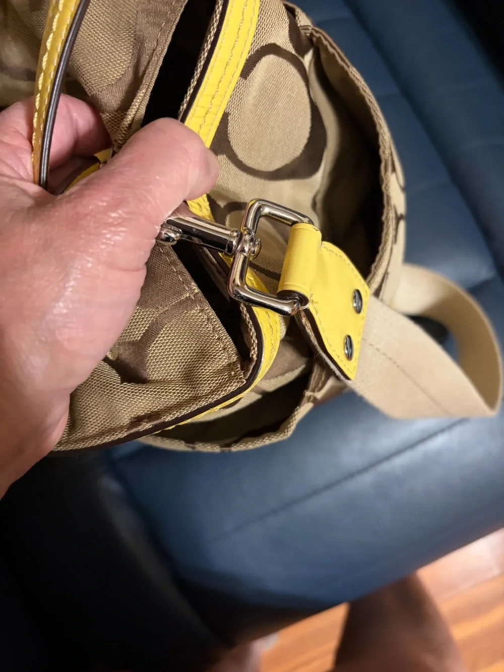 Coach Brown Signature Canvas Tote with Yellow Trim